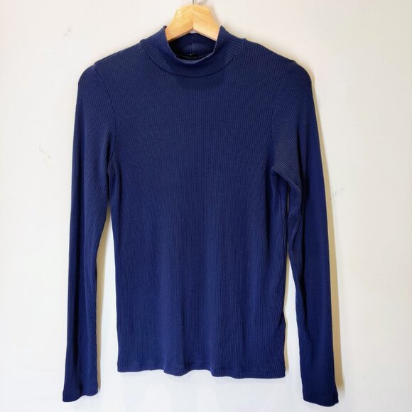 UNIQLO Ribbed Soft & Stretchy Long Sleeve Turtleneck | Blue | Navy | Medium - Picture 2 of 8